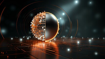3d abstract advanced technology background, motion sphere. three-dimensional, accuracy, action, architecture, artificial, code, computer, connect, connection, construction. generative AI