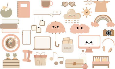Big collection of cute weekly trendy planner stickers for diaries and to do list. Daily Digital Planner Stickers.