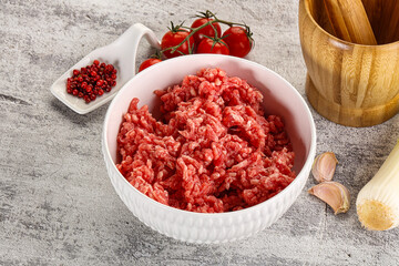 Minced beef meat in the bowl