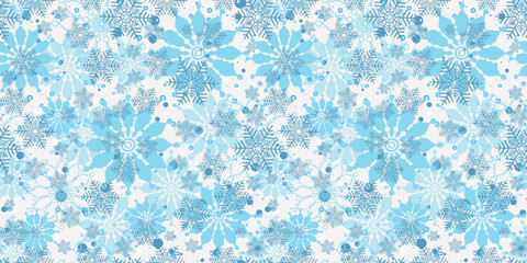 Vector white seamless Christmas pattern with blue snowflakes