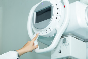 Operating room with Mammography X-Ray System Machine in hospital. Laboratory, medical and health care concept.