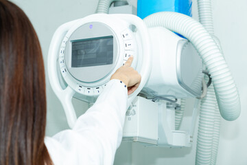 Operating room with Mammography X-Ray System Machine in hospital. Laboratory, medical and health care concept.