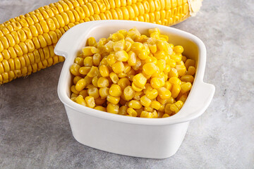 Marinated corn in the bowl