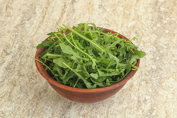 Fresh green arugula in the bowl