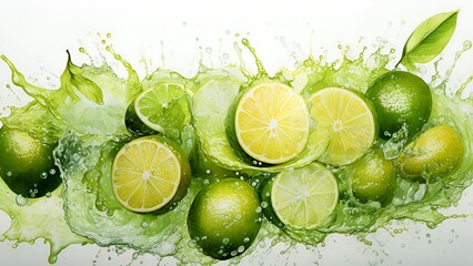 Fresh Lemons with water splash on isolated white background