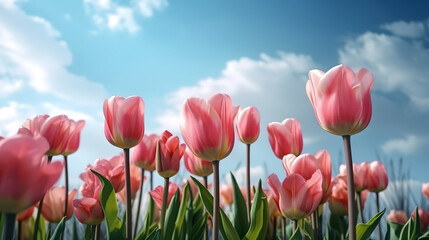 Vibrant beauty romantic flora nature, Beauty tulips beautiful bouquet field. Generative Ai