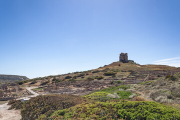 Fototapeta na wymiar Torre, a part of an ancient city Tharros, located in Sardinia, Italy