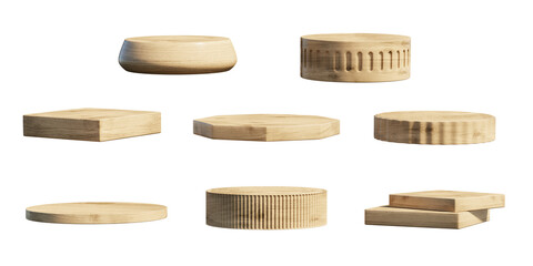 Wood podium set isolated on white background 3d rendering