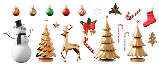 Christmas decorations isolated on white background 3d rendering