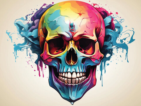A colorful skull with the word skull on it