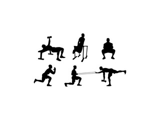 weightlifting silhouette. Set of male powerlifters athletes powerlifting black silhouette. weightlifter silhouette exercise, deadlift, bench press, squat.