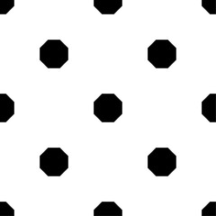 Seamless pattern of repeated black octagon symbols. Elements are evenly spaced and some are rotated. Vector illustration on white background