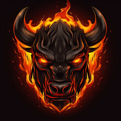 Bull. Abstract, neon, multi-colored portrait of a bull head on a dark background. Generative AI