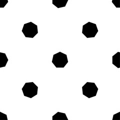 Seamless pattern of repeated black heptagon symbols. Elements are evenly spaced and some are rotated. Vector illustration on white background