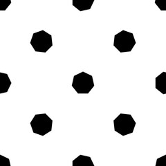Seamless pattern of repeated black heptagon symbols. Elements are evenly spaced and some are rotated. Illustration on transparent background