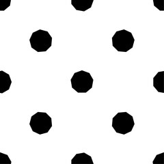Seamless pattern of repeated black nonagon symbols. Elements are evenly spaced and some are rotated. Vector illustration on white background