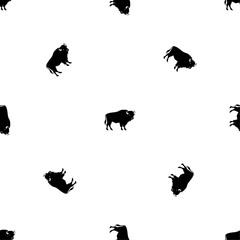 Seamless pattern of repeated black buffalo symbols. Elements are evenly spaced and some are rotated. Vector illustration on white background