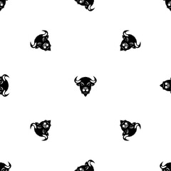 Seamless pattern of repeated black buffalo logos. Elements are evenly spaced and some are rotated. Vector illustration on white background