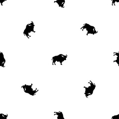 Seamless pattern of repeated black buffalo symbols. Elements are evenly spaced and some are rotated. Vector illustration on white background