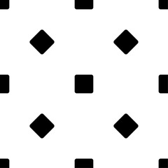 Seamless pattern of repeated black rounded square symbols. Elements are evenly spaced and some are rotated. Vector illustration on white background
