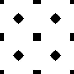 Seamless pattern of repeated black rounded square symbols. Elements are evenly spaced and some are rotated. Vector illustration on white background