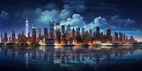 "Twinkling Horizons: Urban Skylines at Night, a Spectacle to Behold" Ai generated.