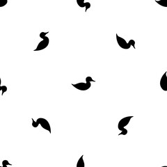 Seamless pattern of repeated black duck symbols. Elements are evenly spaced and some are rotated. Illustration on transparent background