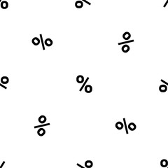 Seamless pattern of repeated black percent symbols. Elements are evenly spaced and some are rotated. Illustration on transparent background