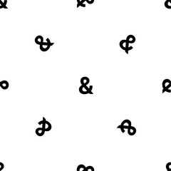 Obraz premium Seamless pattern of repeated black ampersand symbols. Elements are evenly spaced and some are rotated. Vector illustration on white background