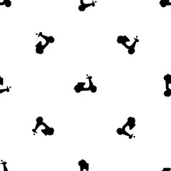 Seamless pattern of repeated black scooter symbols. Elements are evenly spaced and some are rotated. Illustration on transparent background