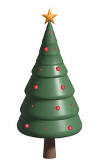 Green Christmas tree and star 3d illustration 