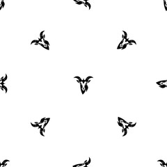 Seamless pattern of repeated black goat head symbols. Elements are evenly spaced and some are rotated. Vector illustration on white background