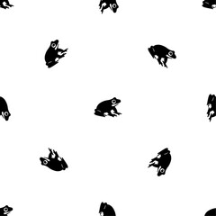 Seamless pattern of repeated black funny frogs. Elements are evenly spaced and some are rotated. Vector illustration on white background