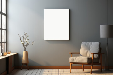 White paper mockup hanging on wall
