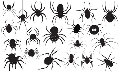 Fototapeta na wymiar Set of black silhouette spider icon. Use for printing, posters, T-shirts, textile drawing, print pattern.