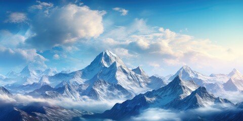 "Elevated Horizons: Discover the magic of nature's grandeur through majestic mountain peaks and a captivating panorama." Ai generated.