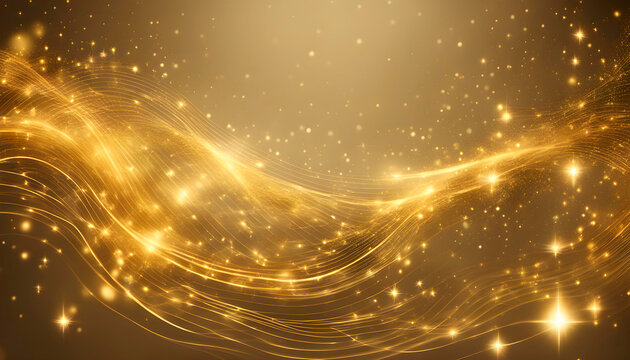 Gold particles wave. Light abstract background with shining stars