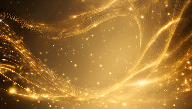 Gold particles wave. Light abstract background with shining stars