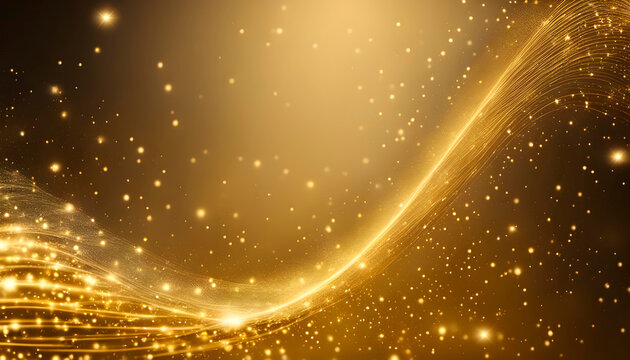 Gold particles wave. Light abstract background with shining stars