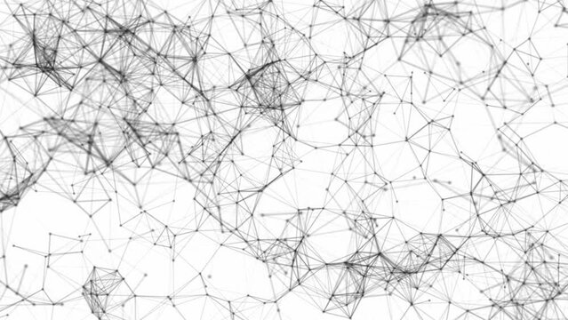 Futuristic animation on a black and white background Lines, points, and polygons Looped footage. Abstract white background with moving dots and lines Network connection structure.Ne