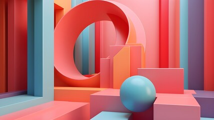3D render, Colorful abstract geometric composition.