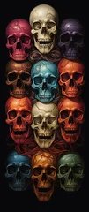 Rolgordijnen Schedel collection of human skulls in different colors, generative ai 