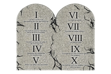 The Ten Commandments, the 10 commandments of God. 3D rendering isolated on transparent background