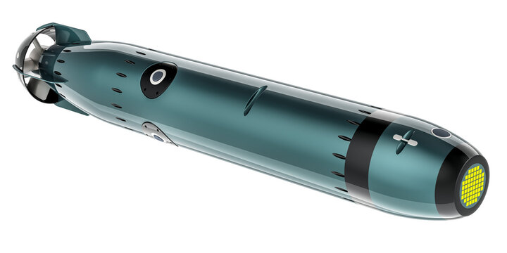 Torpedo, underwater ranged weapon. 3D rendering isolated on transparent background