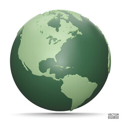 3D Earth Globes with shadow on white background. Green Modern world map. World planet. Travel around the world, Earth Day, or environment conservation concept. 3D vector illustration.