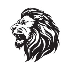 Head of a roaring lion.black and white vector illustration on a white background
