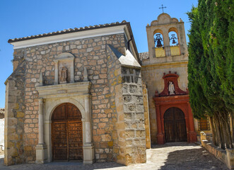 View of church doorway in the town of "El Toboso", Ciudad Real, Castilla la Mancha, Spain