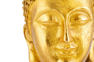 Gold buddha face isolated on white background with clipping path