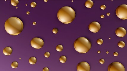 Gold voluminous drops on purple background, wrapping paper