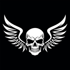 Vector illustration of the wings of a gloomy skull. logo on black background